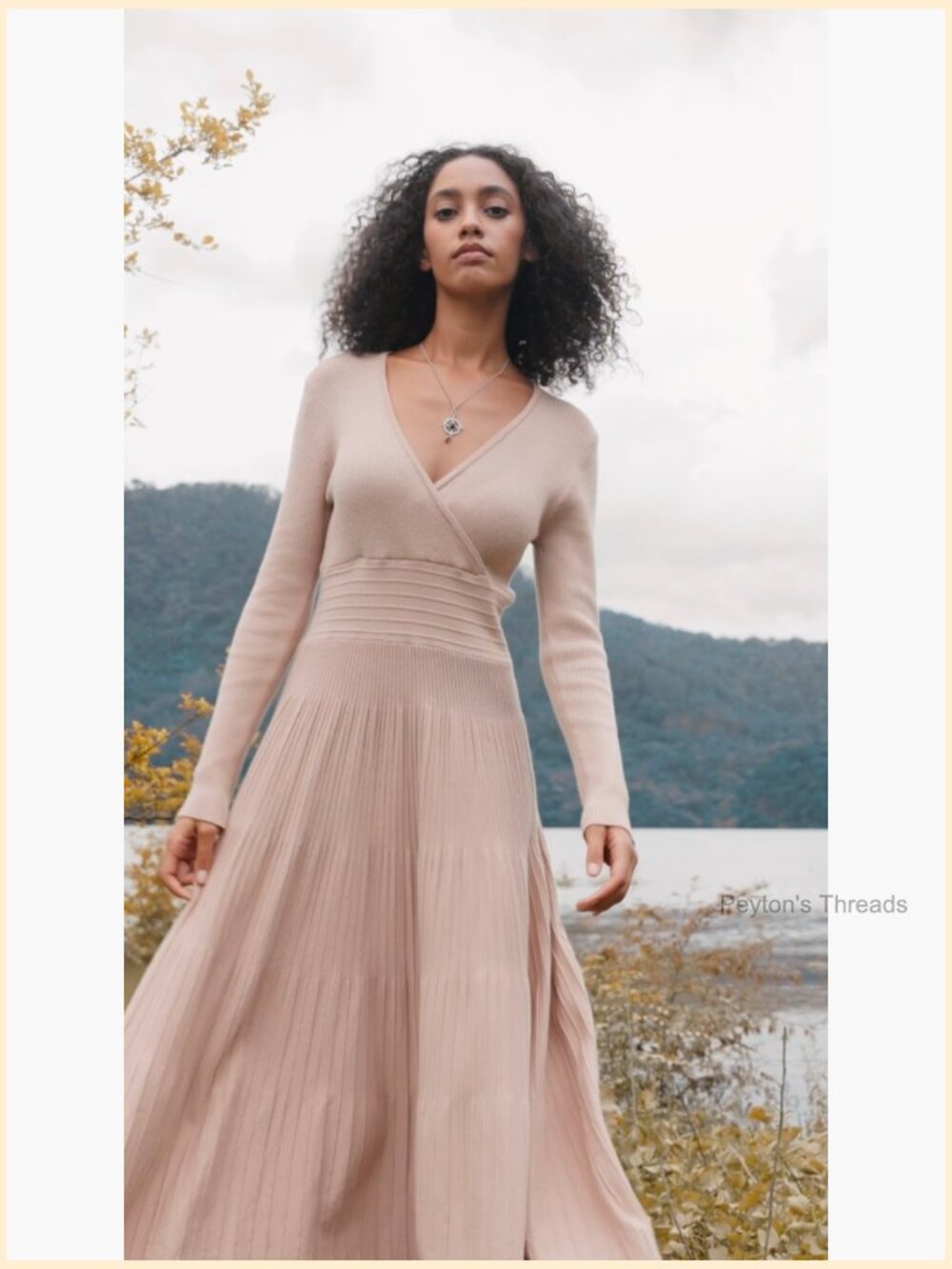 Long Sleeve Midi Sweater Dress Wrap V Neck Pleated A Line Fit Flare Knit Maxi - Picture 6 of 7